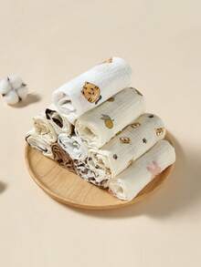 3pcs/Set Cotton Gauze Small Handkerchief Hand Towel Bath Accessories Washcloth Hand Towel Bath Towel Face Towel Pink Towel Small Towel Tea Towel - Multicolor - View 2