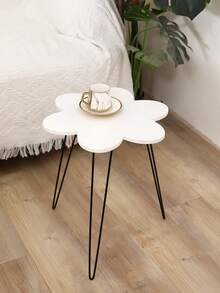 1pc White Flower Side Table, Waterproof & Scratch-Resistant, Detachable, Modern Minimalist Living Room Coffee Table, Bedroom Nightstand, Simple Storage Table