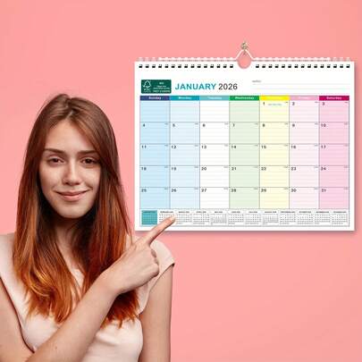 1pc 18-Month Wall Calendar 2026-2027 | January 2026 - June 2027, 13 X 9.6 Inches, Large Print, Spiral Bound, Hanging Hook, Holidays & Julian Dates, Countdown Blocks, Past/Future Reference, Laminated Paper