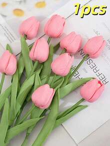 1/5/10/20支装逼真渐变粉色人造郁金香，适用于家居装饰、情人节礼物、酒店、派对、婚礼、桌面装饰，美丽无香。 - 深粉 - 查看 10