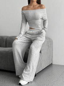Knitted Slim Fit Suit Set, Dark Grey Casual Women Outfits Winter Outfit For Women