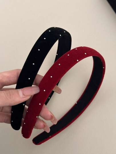 1pc 2cm Wide Women Flocked Crystal Sponge Headband, Retro Flocked Crystal Wide-Brimmed Headband, Fashionable Vintage High Headpiece, Suitable For Daily Use Head Accessories Hairband