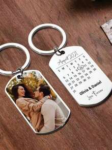Custom Personalized Wedding Date Keychain, Photo Calendar Keyring, Best Wishes For The Wedding, Gifts For Good Friends, Birthdays, Christmas, Mother's Day, Father's Day, Surprises For Mom, Back-To-School Gifts, Cute Car Keychains - Silver - View 4