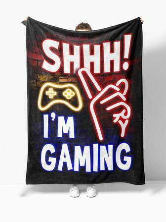 1pc Cartoon Luminous Gaming Theme Flannel Blanket, Machine Washable, Digital Printing, Stain Resistant, Suitable For All Seasons, Multi-Purpose, Office, Outdoor, Travel, Gift, Suitable For Living Room, Sofa, Bed Or Travel Home Decor, Gift For Family And Friends