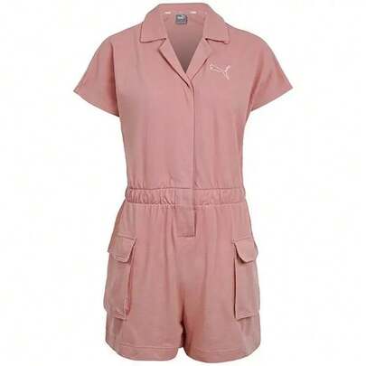 Puma Women's New Breathable Knit Collared Romper Short Sleeve Shorts T-Shirt 535232-24