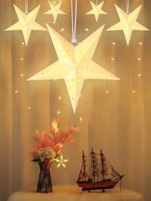 1/3 piezas Luz colgante LED con forma de estrella plegable, luz de papel con forma de estrella y luna, luces y adornos decorativos para el Día de San Valentín, adecuado para decoración de habitaciones, fiestas, Navidad y festivales - luz cálida - Ver 1