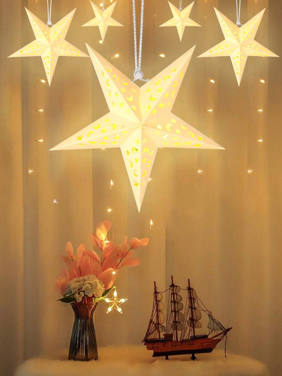 1/3 piezas Luz colgante LED con forma de estrella plegable, luz de papel con forma de estrella y luna, luces y adornos decorativos para el Día de San Valentín, adecuado para decoración de habitaciones, fiestas, Navidad y festivales - luz cálida - Ver 1