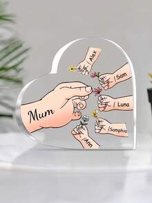 Customized Acrylic Heart-Shaped Keepsake, Personalized Family Gift, Engraved With "Mom" And "Grandma" Names, Decorated With Floral Patterns And Red Roses, Precious Memento, Gift For Grandma,Home Decor Living Room, Minimalist Modern - Flower - View 15
