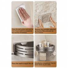 Bộ 3 kệ đựng đồ nhà tắm bằng nhựa đen, kích thước 8.6*8.6cm, phù hợp với tường gạch, cần để khô trong 2 giờ sau khi lau khô, kệ đựng đồ trong nhà tắm, kệ đựng dầu gội treo tường, kệ đựng đồ nhà bếp và phòng tắm, kệ góc tam giác tiết kiệm không gian. - màu đen - Xem 10