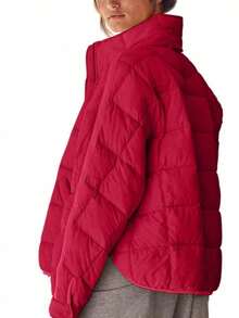 Womens Fashion Short Oversized Puffer Jacket Lightweight Water Resistant Packable Winter Coat - 紅色 - 查看 4
