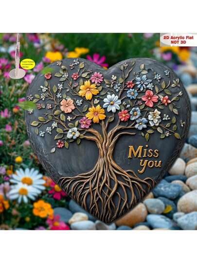 2D flache Acryl Grabdekoration mit blühendem Lebensbaum, englische Inschrift, Innen-/Außenbereich Gartendekoration, Haustier-Gedenkstück und perfekte Beileids- oder Kondolenzplakette, ideales Geschenk zum Muttertag und Vatertag, geeignet für 11 Anlässe, 2D flach