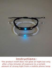 ATLVXJL 2pcs/Set Luminous Couple/Friendship Starry Night Stainless Steel Pendant Adjustable Cord Bracelet Set, Suitable For Daily Wear And Holiday Gift