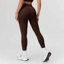 Women Scrunch Butt Lifting Leggings Gym Workout Leggings Mid Low Waist Tummy Control Yoga Pants - Coffee Brown - View 8
