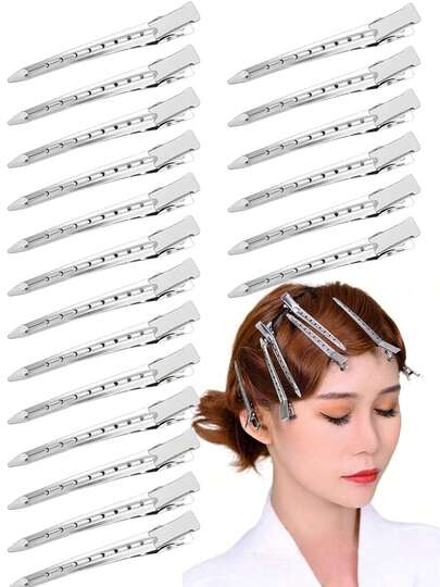 48pcs/24pcs/12Pcs Metal Duck Billed Hair Clips For Women Styling Sectioning, Silver Hair Pins For Long Hair, Alligator Curl Loc Clips For Thick Hair Roller, Salon, Bows DIY, Claw Clips, Hair Slide, Hair Barrettes, Head Accessories, Hair Accessories For Women