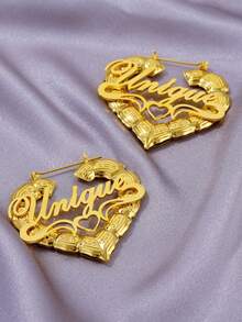 50mm Customized Name Bamboo Hoop Earrings, Personalized Jewelry Name Earrings, Heart-Shaped Birthday Gift For Women - Nhiều màu - Xem 5