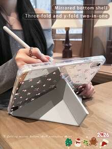 1个双面高清花卉图案平板电脑保护套，兼容iPad 10/9/11（2025款），多功能镜面后盖，耐磨防摔，自动唤醒/睡眠，多角度支架带笔槽，办公学习必备，非磁性保护套，圣诞礼物，2026新年礼物 - 粉色 - 查看 5