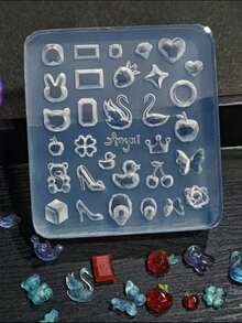 2件套美甲模具，宝石、钻石、心形、天鹅、蝴蝶造型3D美甲饰品DIY透明硅胶模具 - 無色 - 查看 5