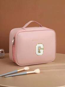 大容量双层化妆包，信封式化妆包，PU皮革防水化妆包，化妆品收纳包，轻便洗漱化妆包，带隔层的大容量洗漱包 - 粉色 - 查看 7