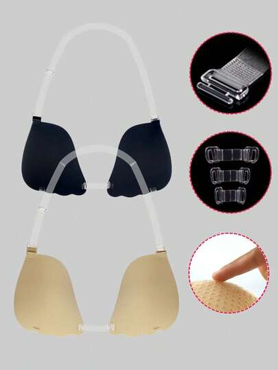 ideaCCSZ Áo ngực dán vô hình cỡ lớn C D E F, áo ngực tự dính, miếng che đầu nhũ hoa silicon cài phía trước với dây đeo cổ và móc nối dài, có thể tái sử dụng, phù hợp với váy dạ hội không dây vai.