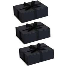 Bộ 3 hộp quà tặng cao cấp, khóa từ tính, trang trí ruy băng, thích hợp làm quà cầu hôn cho phù rể, quà cưới, quà Giáng sinh, quà Halloween, quà sinh nhật (Màu đen) - màu đen - Xem 13