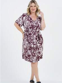 Women's Plus Size Medium Dress Charm - 酒紅色 - 查看 8