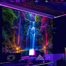 Blacklight Waterfall Tapestry - Reactive Glow In Dark Neon Forest Wall Hanging, Vibrant Nature Landscape Wonderland Bedroom, Living Room Decor - 51.2 Inchx 59.1 Inch - 瀑布式 + 59.1吋長 x 51.2吋寬 - 查看 3