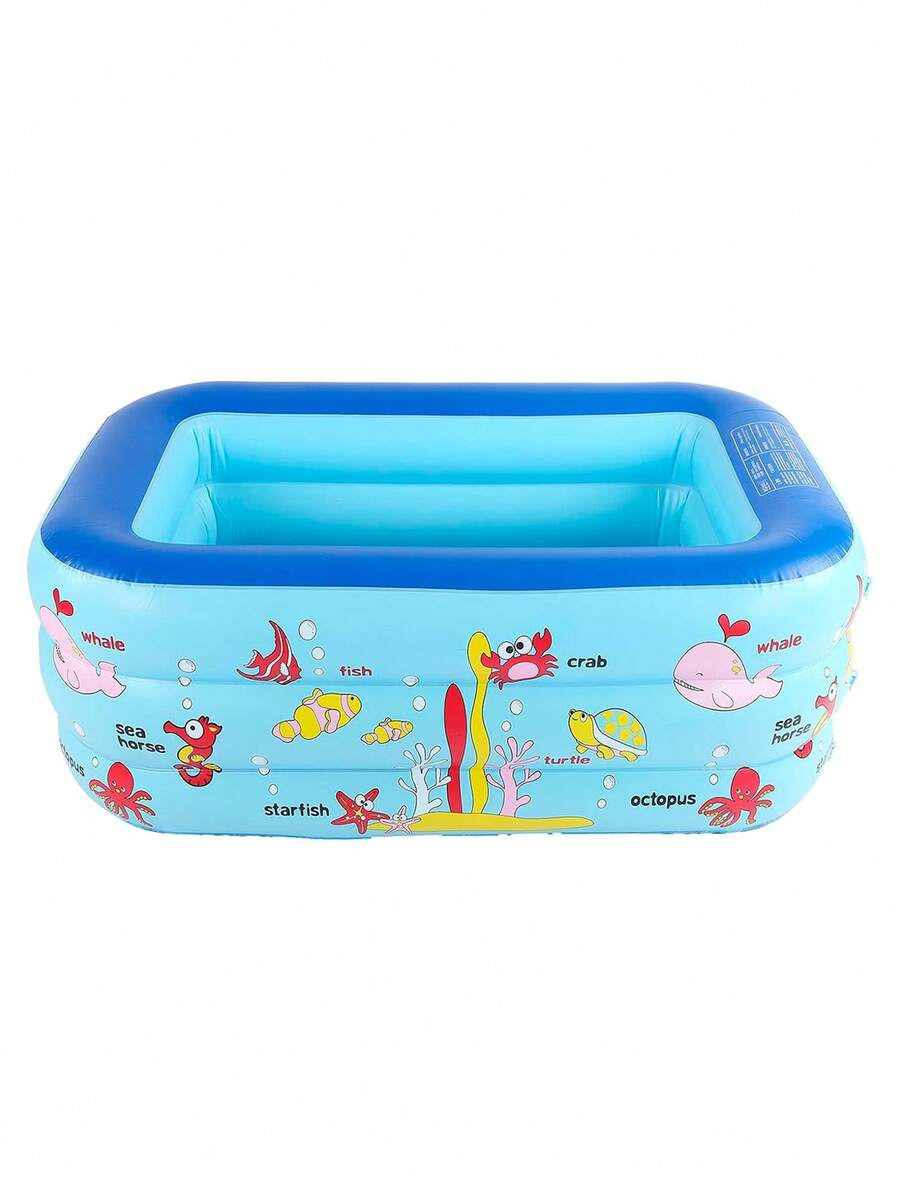 Alberca Inflable Familiar de 210*65 cm con Vibrante y Colorido Diseño de Animales Marinos Piscina Portátil, Resistente para Niños, Ideal para Jardín, Patio, Terraza y Días de Diversión en Verano - Azul - Ver 1