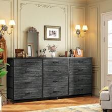 55" Long Dresser For Bedroom With 12 Fabric Drawers, Entertainment Center For 60 Inch TV Dressers & Chests Of Drawers Large Organizer, Living Room, Metal Frame, Wood Top, Black - 黑色 - 查看 5