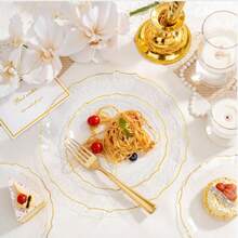 10件套蕾丝边锤纹餐盘，10.25英寸和7.5英寸锤纹餐盘，婚礼宴会餐具，图案开胃菜托盘，宴会厨房餐盘（10件套，哑光+金色） - 無色 - 查看 3