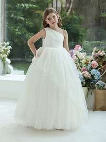 少女优雅连衣裙 花童礼服 公主裙，适合儿童生日派对、婚礼花童、舞会、派对、节日场合 - 白色 - 查看 2