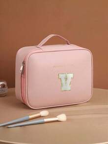 大容量双层化妆包，信封式化妆包，PU皮革防水化妆包，化妆品收纳包，轻便洗漱化妆包，带隔层的大容量洗漱包 - 粉色 - 查看 10