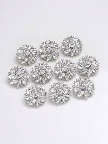 4颗镶嵌水晶水钻的奢华金属花朵纽扣 - 优雅花卉设计，闪耀水晶点缀，完美适用于皮草大衣、婚纱、西装、制服、花束、婚纱礼服纽扣 | 精致纽扣设计 | 水晶装饰