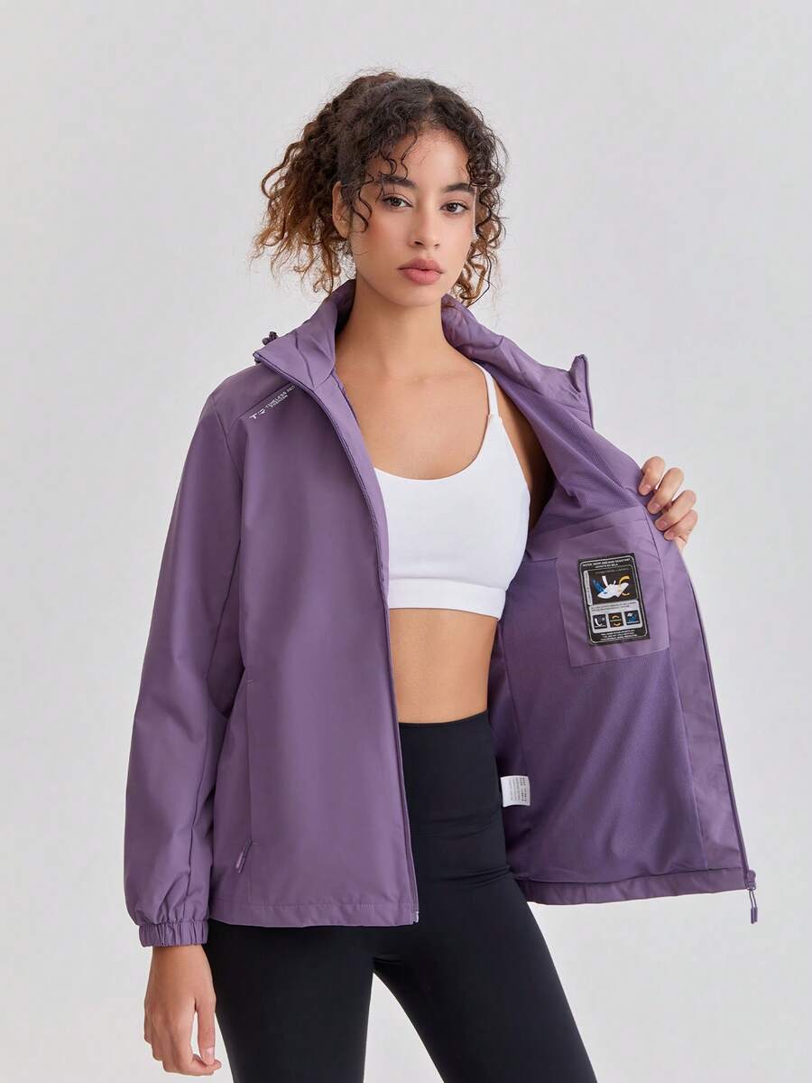 1 pieza Chaqueta deportiva a prueba de viento de unicolor para mujer, versátil para senderismo, trekking, primavera/otoño