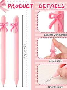 4pcs/Set Random Bow Tie Ballpoint Pen Gift Set, Retractable Bow Tie Black Ink Pens, Bow Tie Party Favors For Girls, School, Birthday, Office Supplies, Wedding, Elegant Design, Fashion Stationery, Smooth Writing, Bridesmaids, Women Gifts - Multicolor - View 2