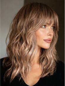 SMILCO 14Inch Honey Brown To Blonde Balayage Water Wave Bob With Air Bangs, Sweet & Energetic Idol Vibes, Perfect For Stage-Inspired Looks - 棕金漸層挑染 - 查看 3