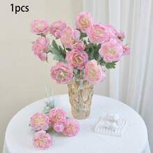 Peonía artificial con tallo de tres cabezas, ideal para decorar jarrones de boda. - Rosa - Ver 2