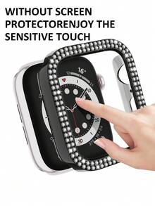 6pcs Shiny Watch Case Compatible With Apple Watch 40mm, 41mm, 42mm, 44mm, 45mm, 46mm And 49mm. Featuring Double-Row Diamond Inlaid, Shock-Resistant, Hollow-Out Hard PC Protective Case, Compatible With Apple Watch Ultra/11/10/9/8/7/6/5/4/SE Series. Fashionable And Elegant Ladies' Watch Case, Comfortable To Wear, Sensitive Touch. - Transparent + Blue + Black + Starlight + Rose Gold + Various Colors - View 8