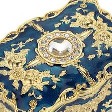 Hipiwe Vintage Jewelry Box, Small Enameled Trinket Box Organizer Rectangular Treasure Chest Box Jewelry Decorative Box Keepsake Gift Box Case For Women,3.7x 2.7x 2 Inch,Small,Blue - Biru - View 5