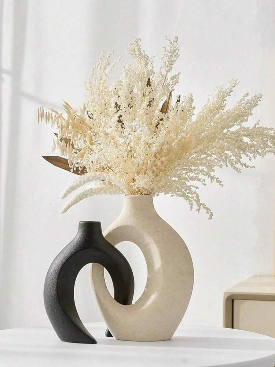 两件套波西米亚风花瓶，现代简约甜甜圈造型玻璃花瓶，适用于客厅、餐厅、办公室、玄关、书架、咖啡桌、桌面装饰，生日、毕业礼物、房间装饰