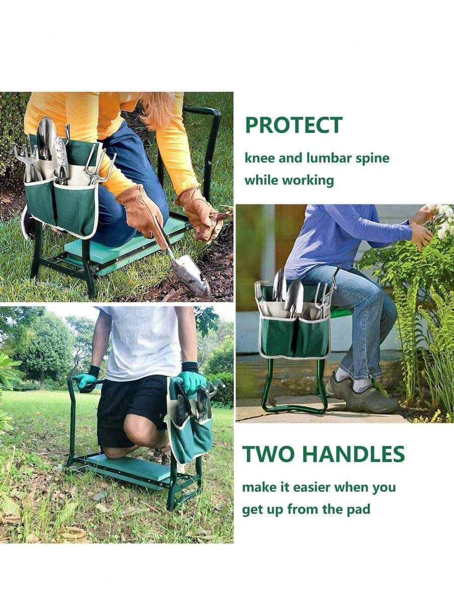 1pc Garden Kneeler And Seat With Thicken & Widen Soft Kneeling Pad,Heavy Duty Foldable Gardener Gardening Gifts For Women Mom Men Seniors¡Gardening Knee Pad Tool Kit, Durable Square Storage Bag With Multiple Pockets For Lawn Mower And Yard Tools, Home Becor,Sturdy And Long-Lasting, Green (60*27*49CM)