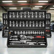 51/46件套综合机械工具套装 - 包括1/4英寸、3/8英寸、1/2英寸深套筒和标准套筒、棘轮扳手套装、S2和CR-V套筒，适用于汽车维修和家庭机械维修，包含组合扳手、配件和收纳盒 - 隨機 - 查看 4