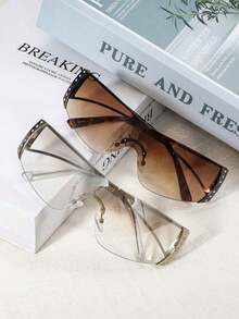 1pc Large Frame Futuristic Y2K Fashionable High-Tech Personalized Fashion Glasses Y2K Fest Music Fest Summer Beach Vacation, Outdoor, Travel Shades Decor Street Y2k Style Oversized Wrap Frame Music Festival Preppy Style Back To School - 2件套裝(漸層茶色+漸層銀色) - 查看 3