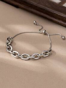 1条休闲简约可调节链条手链，适合女性日常佩戴 - 銀色 - 查看 4