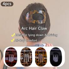 3个/6个装扁平圆形发夹套装，女士防滑发夹，弧形设计复古简约小众发饰爪夹发卡，学习用品 - 彩色 - 查看 15