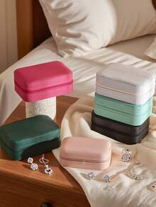 1个旅行首饰盒，小型PU皮革首饰收纳盒，适合女性和女孩，便携式双层迷你首饰盒，可收纳耳环、戒指、项链，带可拆卸隔板，多功能首饰整理盒 - 彩色 - 查看 1