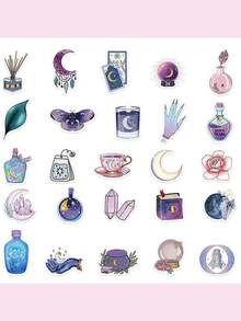 50pcs Doodle Magic Moon Decorative Stickers Irregular Shape For Diary Water Bottle Planner Booklet Holiday Birthday Gift Decoration Cartoon Pattern Self-Adhesive Easy Peel Easy Stickers Perfect For Encouraging Students To Give To Friends