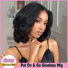 باروكة شعر برازيلي بكثافة 200% ولون طبيعي ذات موجات جسمية، مع إغلاق دانتيل بدون غراء 5*5 بوصة وباروكة دانتيل أمامية 13*4 و 13*6 بوصة، شعر بشري مخلوط، لون أسود، مع خط شعر مشذب مسبقًا وخصلات شعر صغيرة، جاهزة للارتداء فوراً بدون استخدام غراء، متوفرة بأحجام متعددة مناسبة للنساء، تحديث بدون الحاجة إلى غراء، ارتداء وانطلاق - طبيعي وأسود - مشاهدة 2