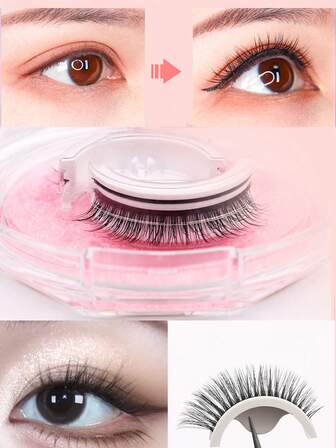 1套睫毛分离器，1盒浓密自然的假睫毛，1对尖头眉镊，新手适用，无需化妆，纤长纤细，无需胶水即可拥有浓密假睫毛，向日葵假睫毛可重复使用，女士自粘假睫毛，无需胶水，自然逼真，快速粘贴，工具齐全，超薄无痕镊子