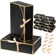10pcs Black Edged Gift Boxes, 10.6 X 7.8 X 3.1 Inches (Approx. 27 X 20 X 8 Cm), Bridesmaid Proposal Boxes With Ribbon, Covered Gift Boxes For Mother's Day, Wedding, Birthday Party, Anniversary - Black - View 1
