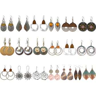 Set de 6 pares de pendientes vintage estilo bohemio con diseños geométricos redondos, flores huecas y gota de agua (estilos aleatorios)